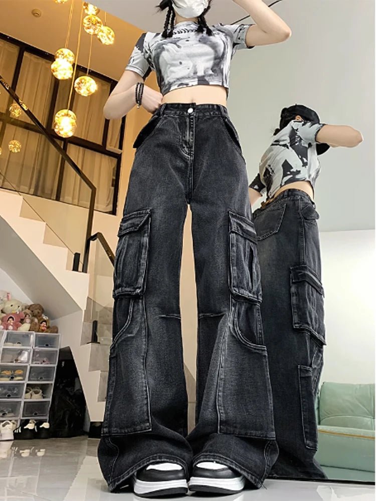 Y2K Fashion Urban Utility Cargo Jeans - Trendy 2000s Style Pants