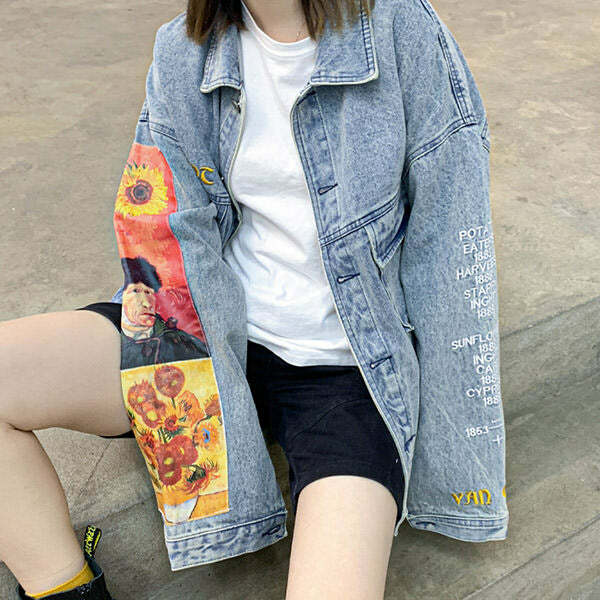 Y2K Fashion Van Gogh Denim Jacket - Trendy 2000s Style Outerwear