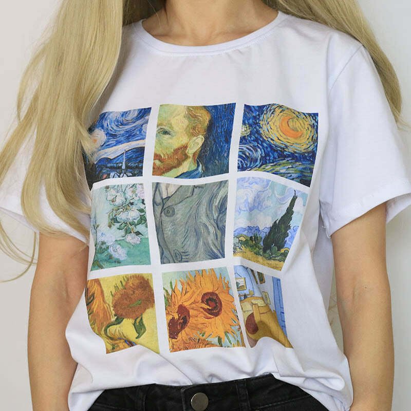 Y2K Fashion Van Gogh Tee: Trendy 2000s Style Graphic Top