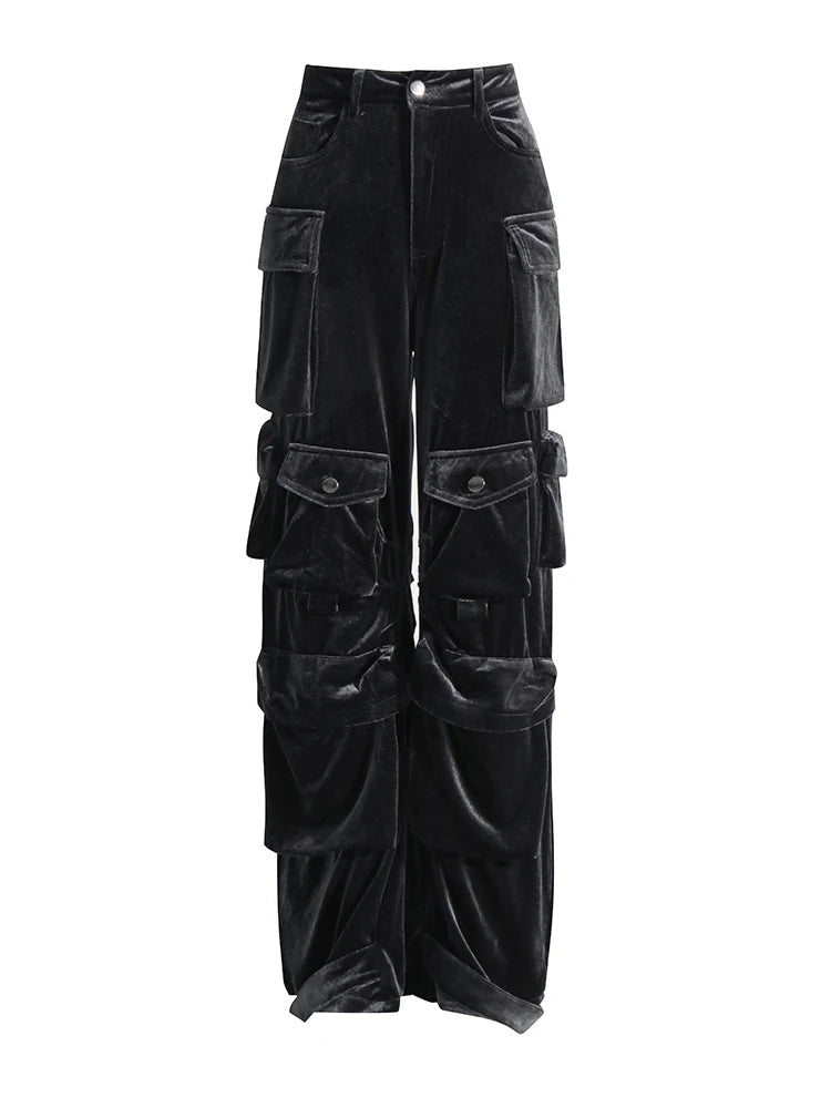 Y2K Fashion Velvet Vibe Utility Cargo Pants - Trendy 2000s Style