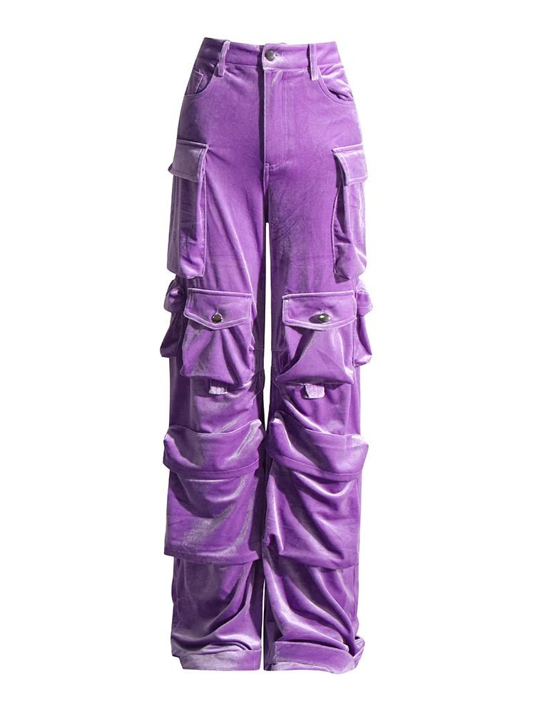 Y2K Fashion Velvet Vibe Utility Cargo Pants - Trendy 2000s Style