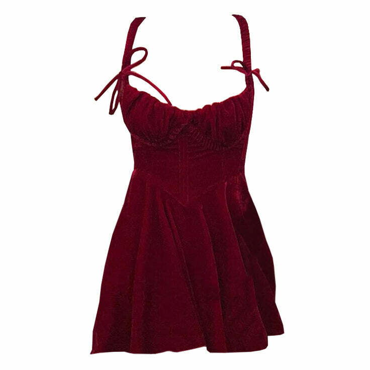 Y2K Fashion Vintage Aesthetic Red Velvet Mini Dress for Trendy Looks