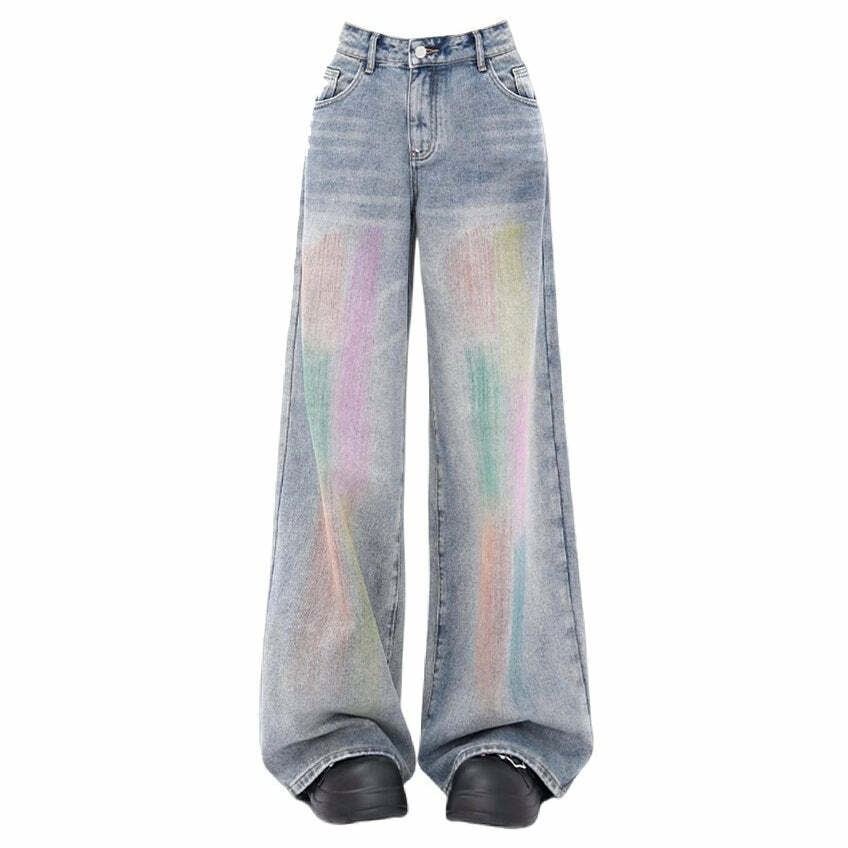 Y2K Fashion Vintage Brush Strokes Jeans - 2000s Style Denim Pants