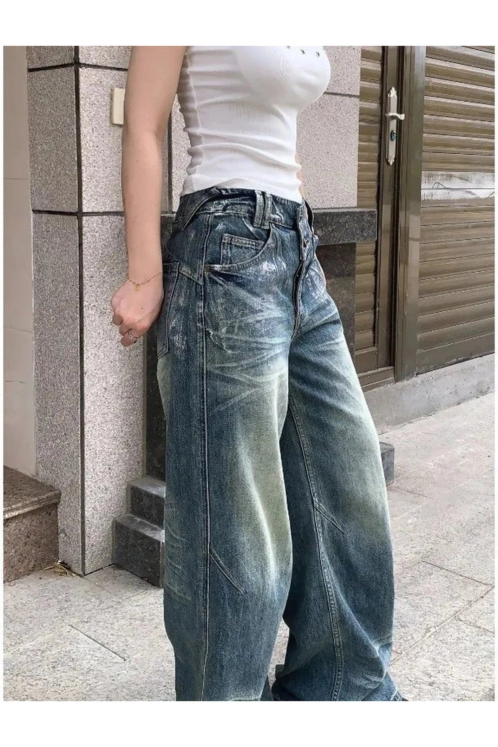 Y2K Fashion Vintage Fade Wide-Leg Jeans - 2000s Style Statement Piece