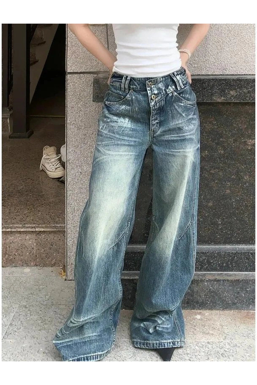 Y2K Fashion Vintage Fade Wide-Leg Jeans - 2000s Style Statement Piece