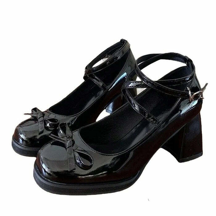 Y2K Fashion Vintage Lacquered Mary Janes - Iconic 2000s Style Footwear