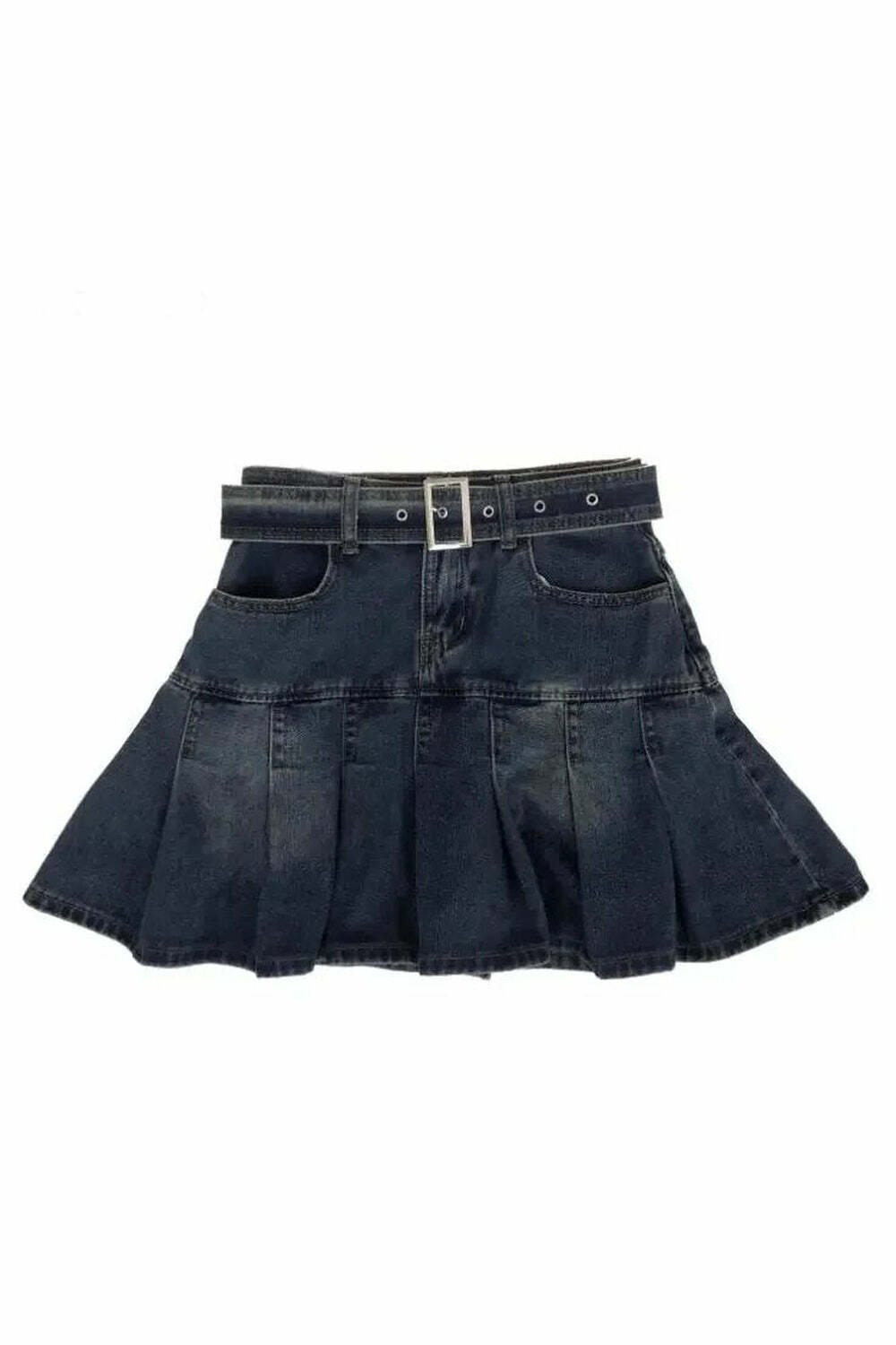 Y2K Fashion Vintage Pleated Denim Mini Skirt - 2000s Style Essential