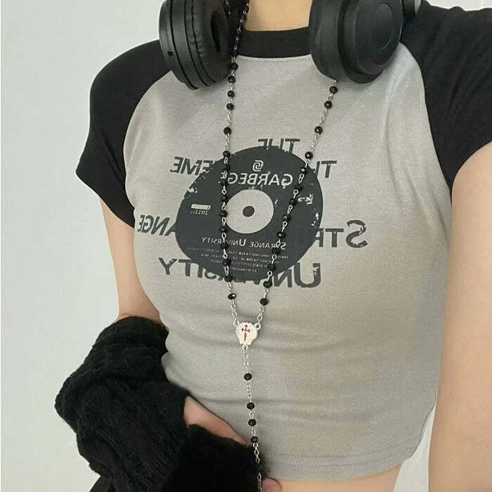 Y2K Fashion Vinyl Print Crop Top - Trendy 2000s Style Essential