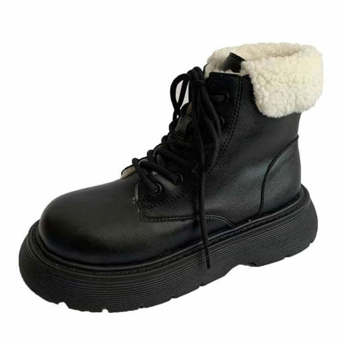 Y2K Fashion Warm Sheepskin Ankle Boots - Trendy 2000s Style Footwear