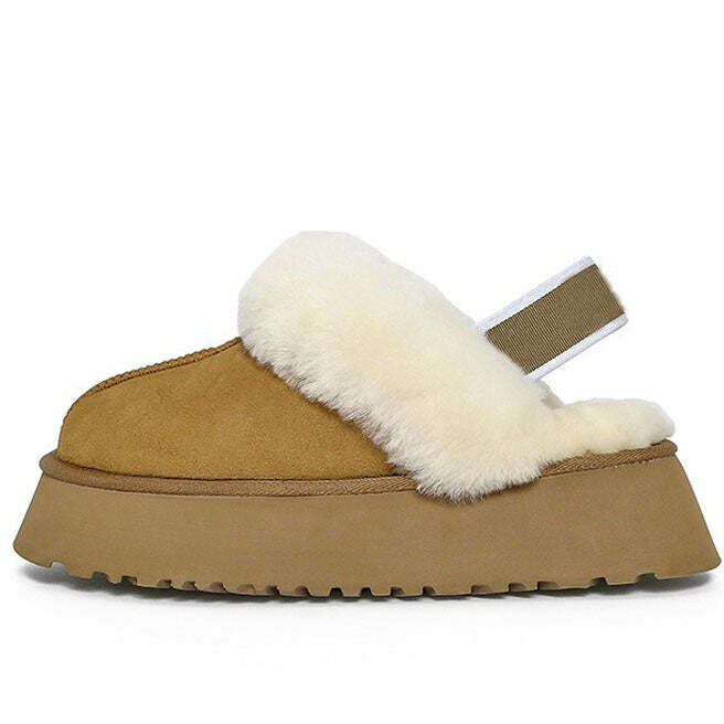 Y2K Fashion Warm Sheepskin Platform Slippers - Cozy 2000s Style Footwear