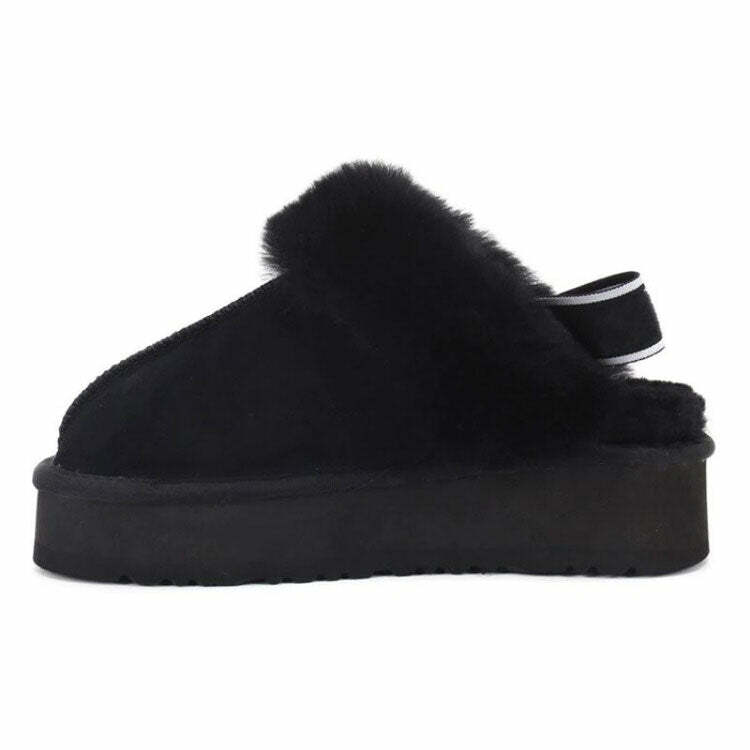 Y2K Fashion Warm Sheepskin Platform Slippers - Cozy 2000s Style Footwear