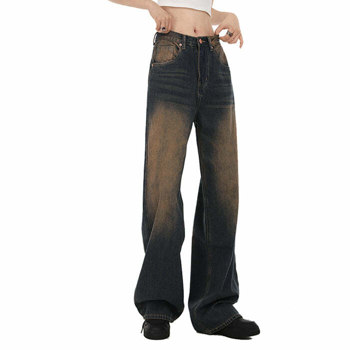 Y2K Fashion Washed Brown Jeans - Retro 2000s Style for Trendy Looks