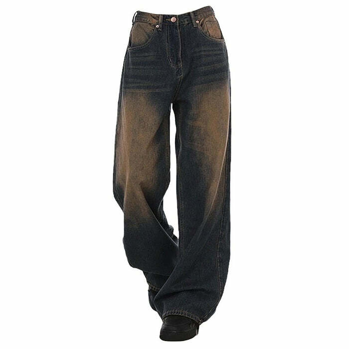 Y2K Fashion Washed Brown Jeans - Retro 2000s Style for Trendy Looks