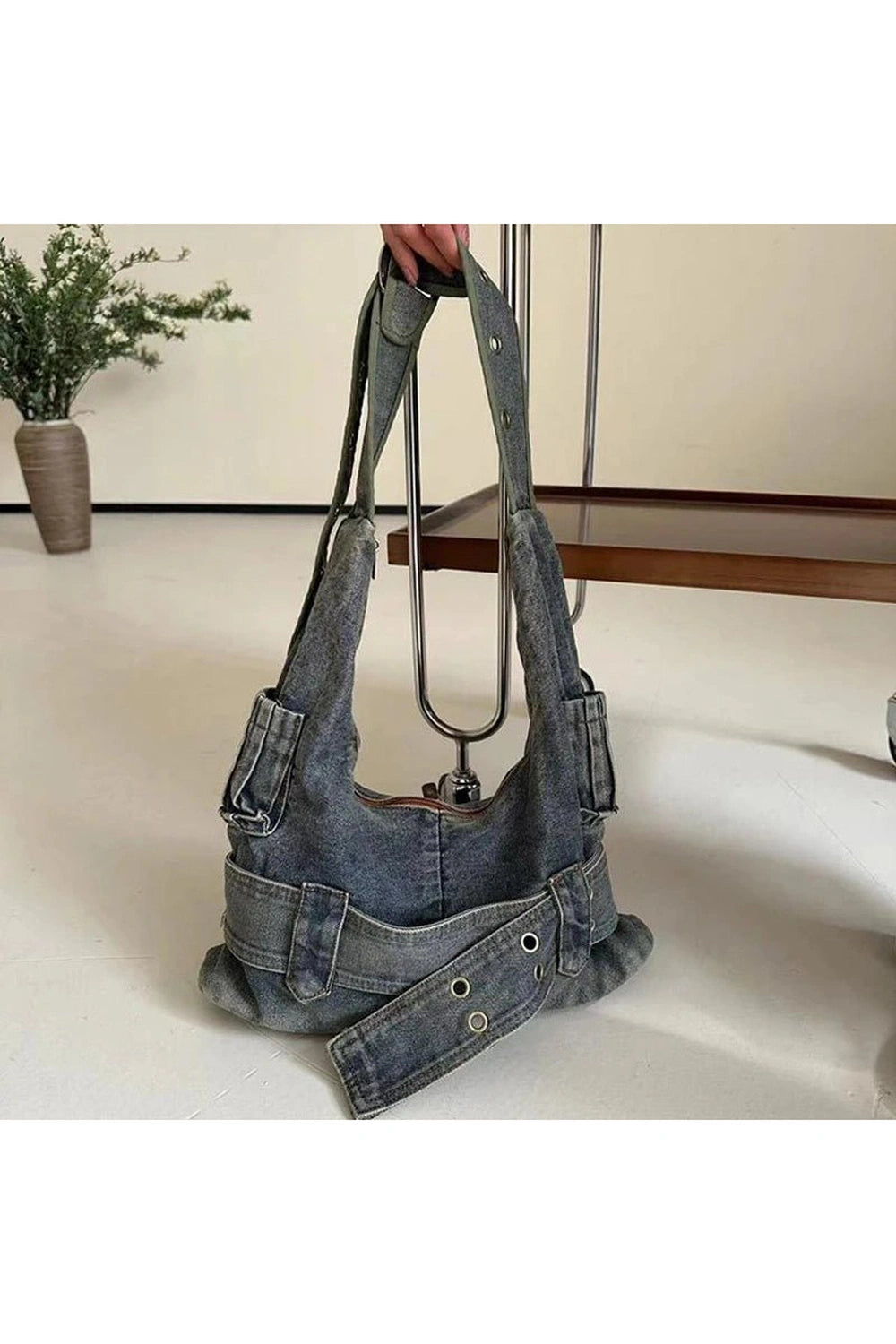 Y2K Fashion Washed Denim Buckle Shoulder Bag - Trendy 2000s Style