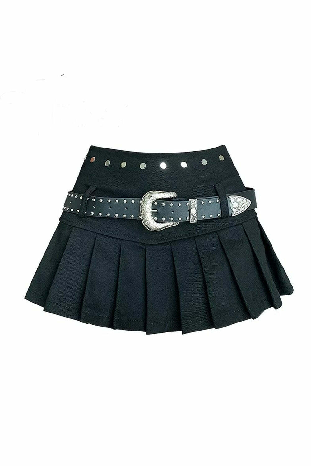 Y2K Fashion Western Buckle Pleated Mini Skirt - 2000s Style Essential