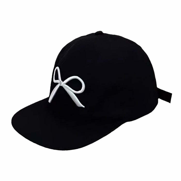 Y2K Fashion White Bow Embroidery Cap - Trendy 2000s Style Accessory