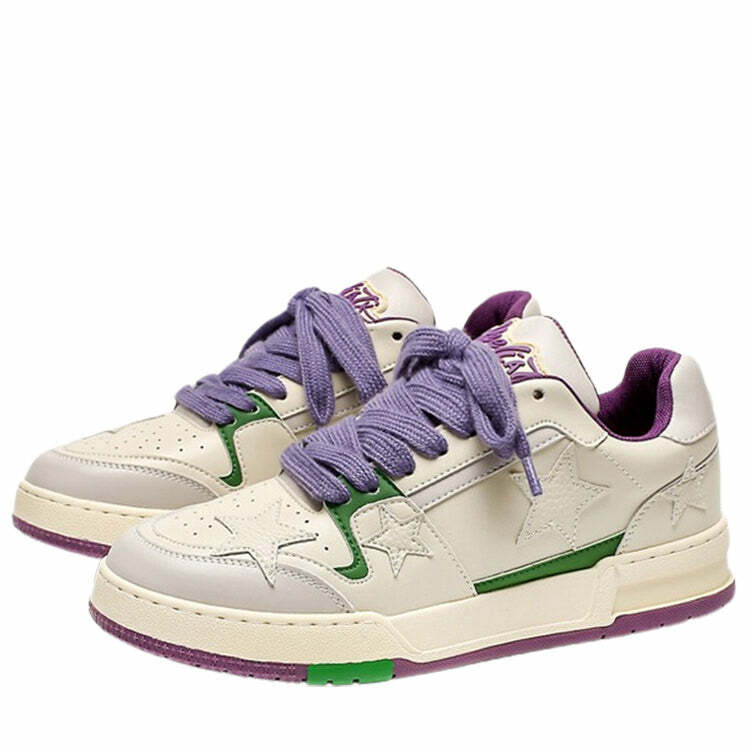 Y2K Fashion White & Purple Aesthetic Star Sneakers for Trendy Looks