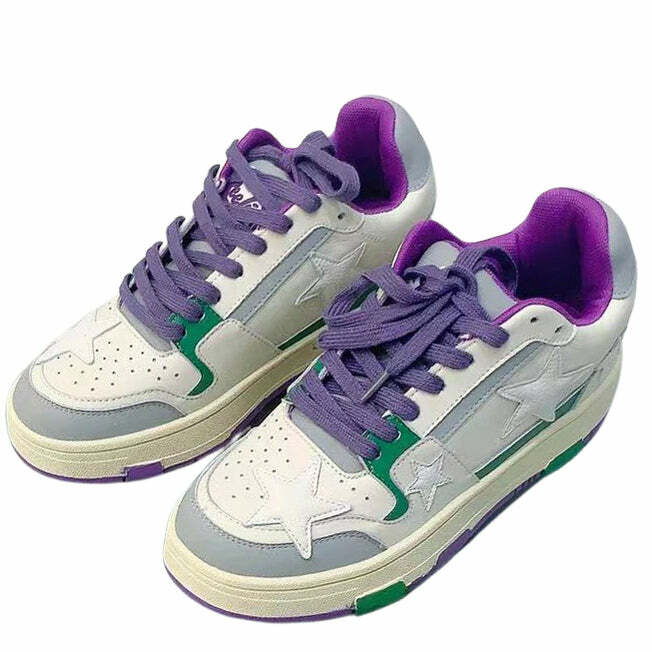 Y2K Fashion White & Purple Aesthetic Star Sneakers for Trendy Looks