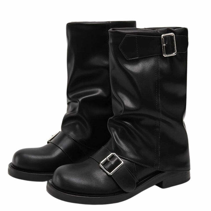 Y2K Fashion Wide Calf Tube Boots - Trendy 2000s Style Footwear