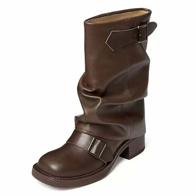 Y2K Fashion Wide Calf Tube Boots - Trendy 2000s Style Footwear