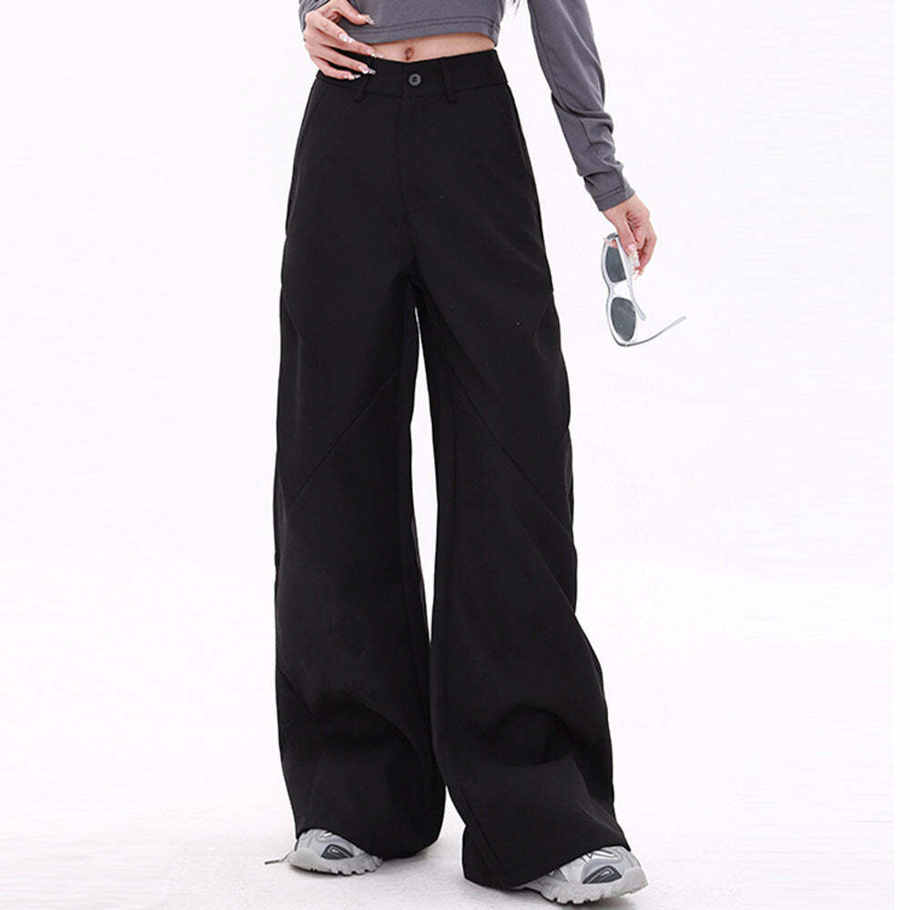 Y2K Fashion Wide-Leg Black Pants - 2000s Style Casual Outfit