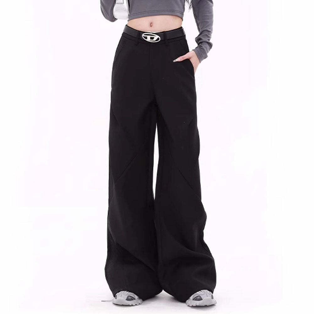 Y2K Fashion Wide-Leg Black Pants - 2000s Style Casual Outfit