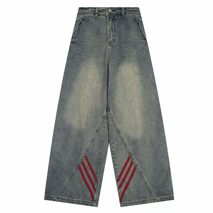 Y2K Fashion Wide Red Stripe Jeans - Retro 2000s Style for Trendy Looks