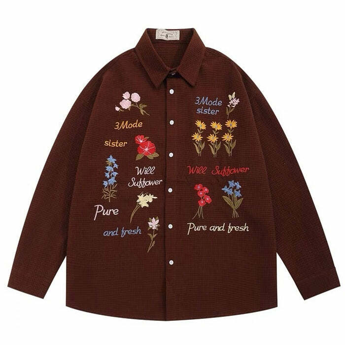 Y2K Fashion Wildflowers Embroidery Shirt - Trendy 2000s Style Top