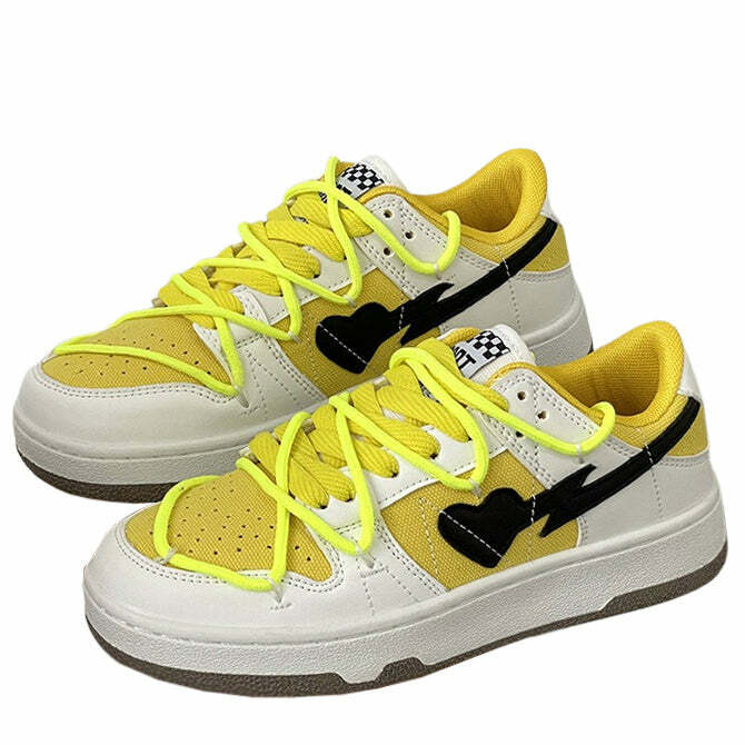 Y2K Fashion Yellow & Black Heart Aesthetic Sneakers for Trendy Looks