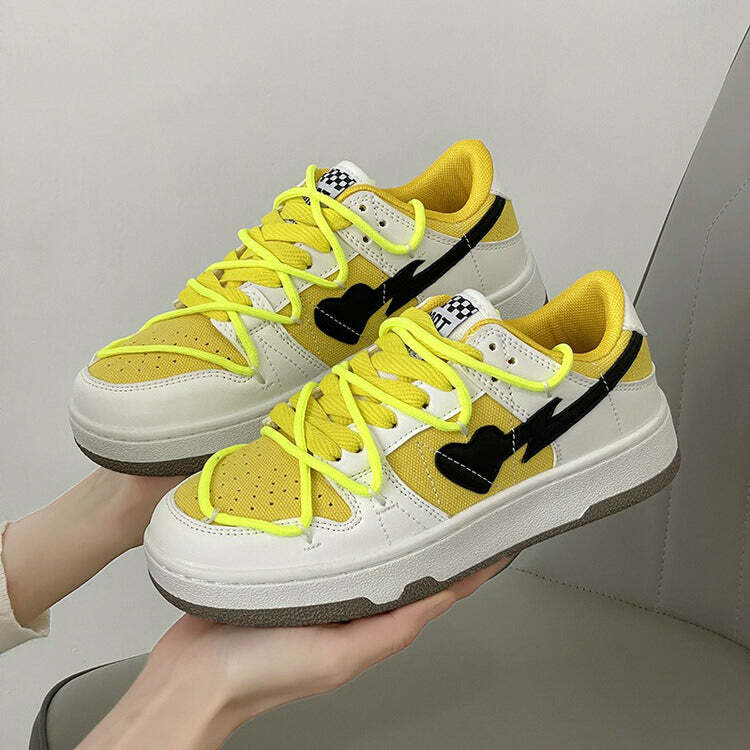 Y2K Fashion Yellow & Black Heart Aesthetic Sneakers for Trendy Looks