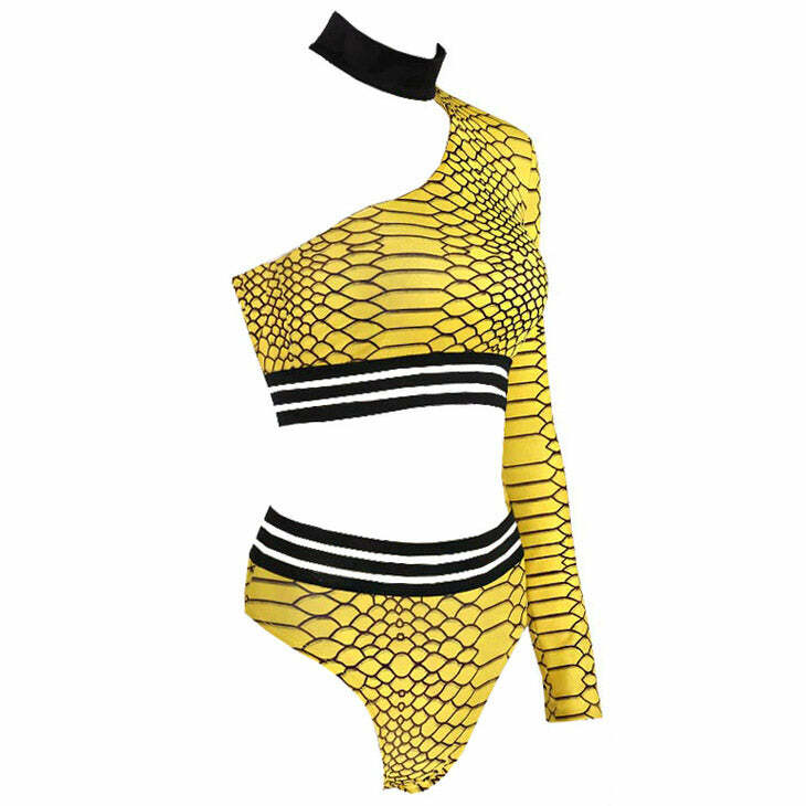 Y2K Fashion Yellow Snake Matching Set - Trendy 2000s Style Outfit