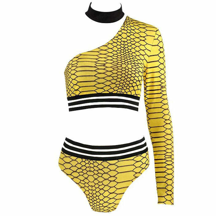 Y2K Fashion Yellow Snake Matching Set - Trendy 2000s Style Outfit