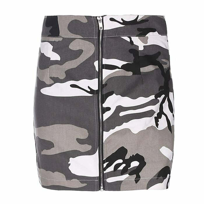 Y2K Fashion Zip-Front Camo Skirt - Trendy 2000s Style for Women