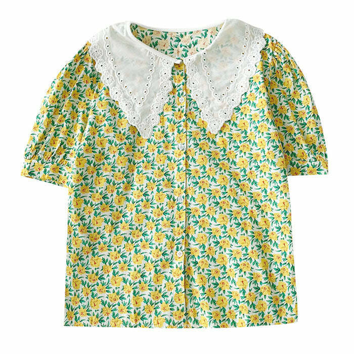 Y2K Floral Collar Shirt: Trendy 2000s Style for Effortless Aesthetic