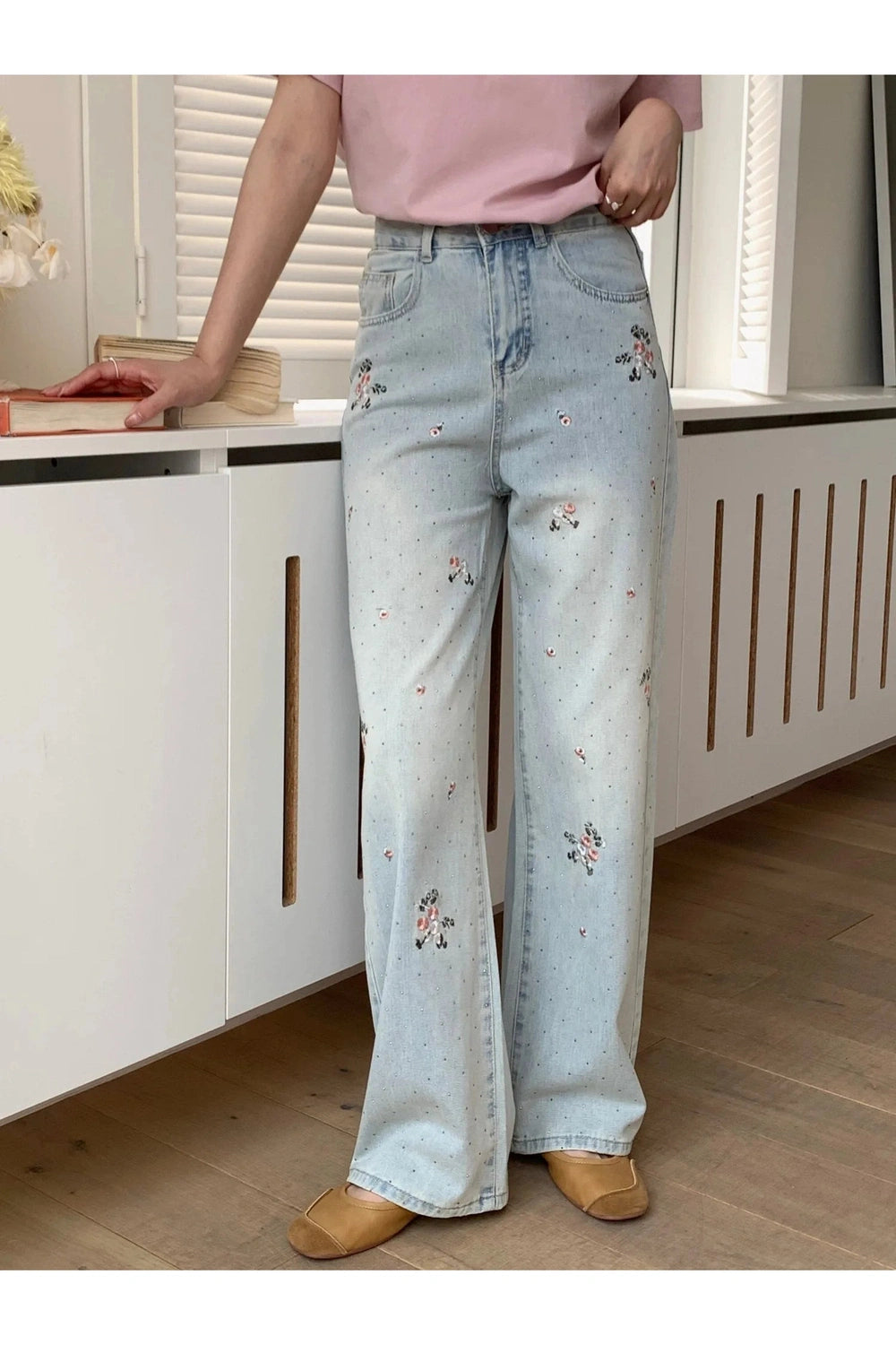 Y2K Floral Dream Wide-Leg Jeans - Embrace 2000s Fashion Aesthetic