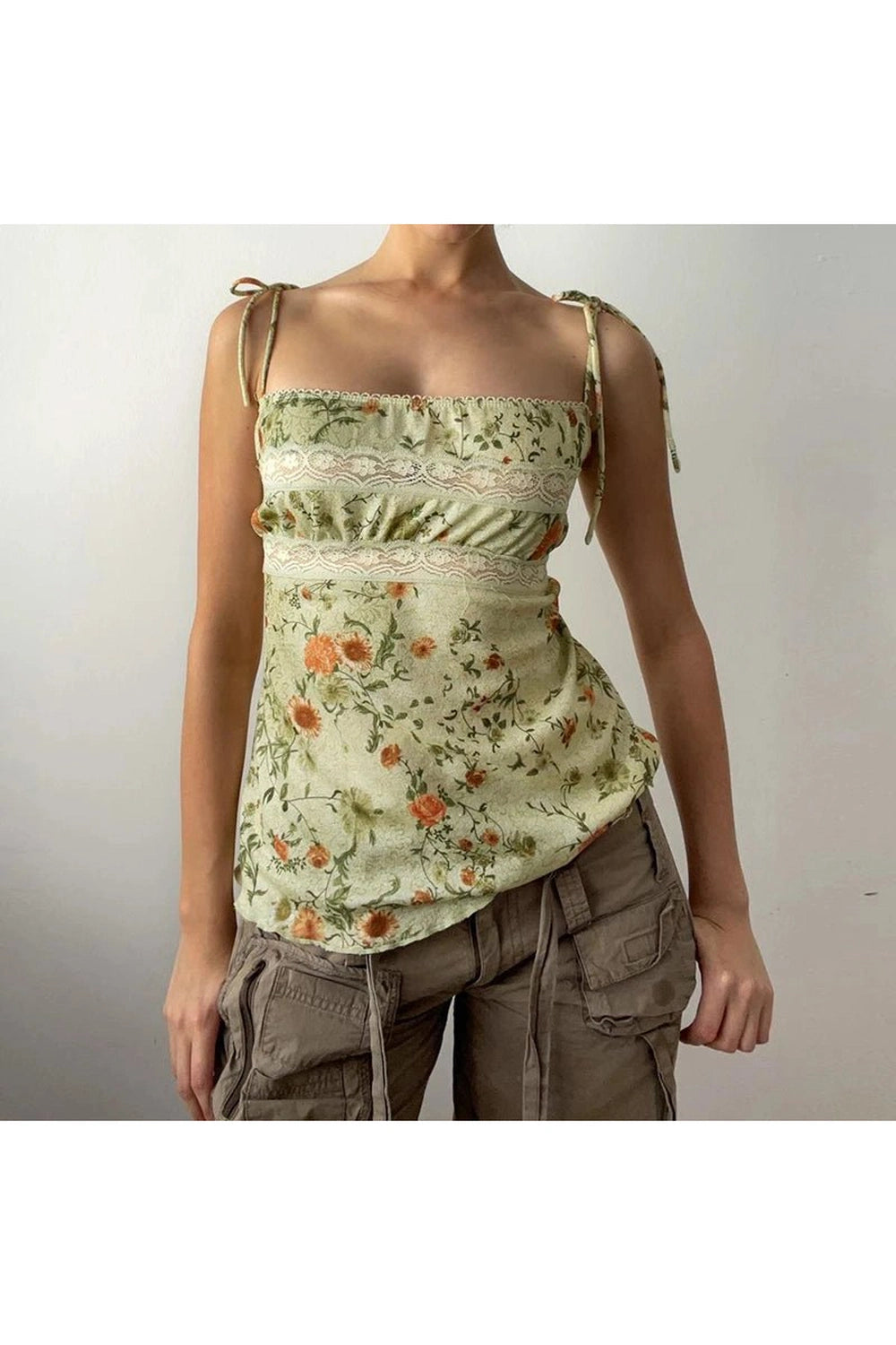 Y2K Floral Lace-Trim Cami Top - Trendy 2000s Style for Modern Fashionistas