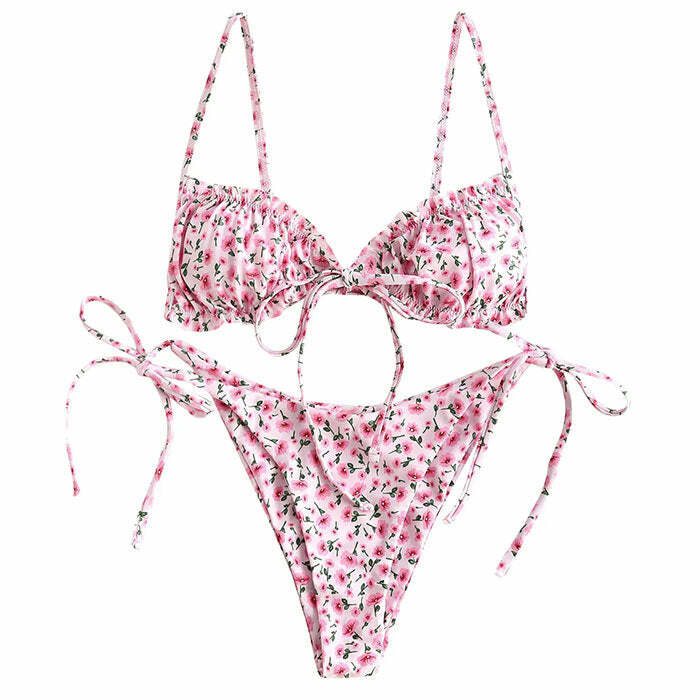 Y2K Floral Print Bikini Set - Trendy 2000s Style Swimwear for Women