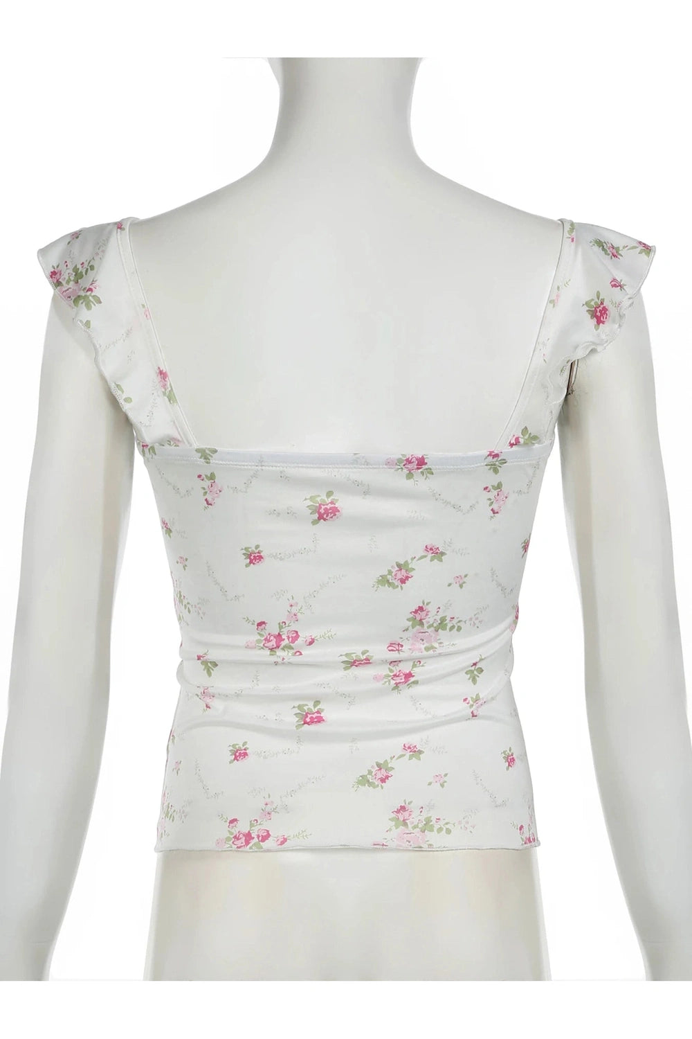 Y2K Floral Ruffle Strap Top - Trendy 2000s Style Aesthetic Clothing