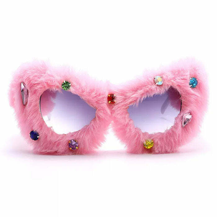 Y2K Fuzzy Rhinestone Glasses - Trendy 2000s Fashion Accessory