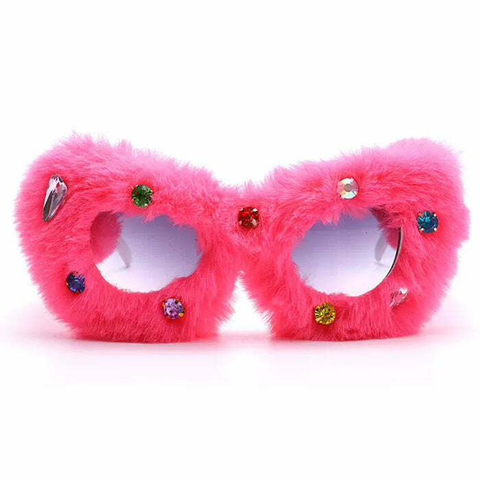 Y2K Fuzzy Rhinestone Glasses - Trendy 2000s Fashion Accessory