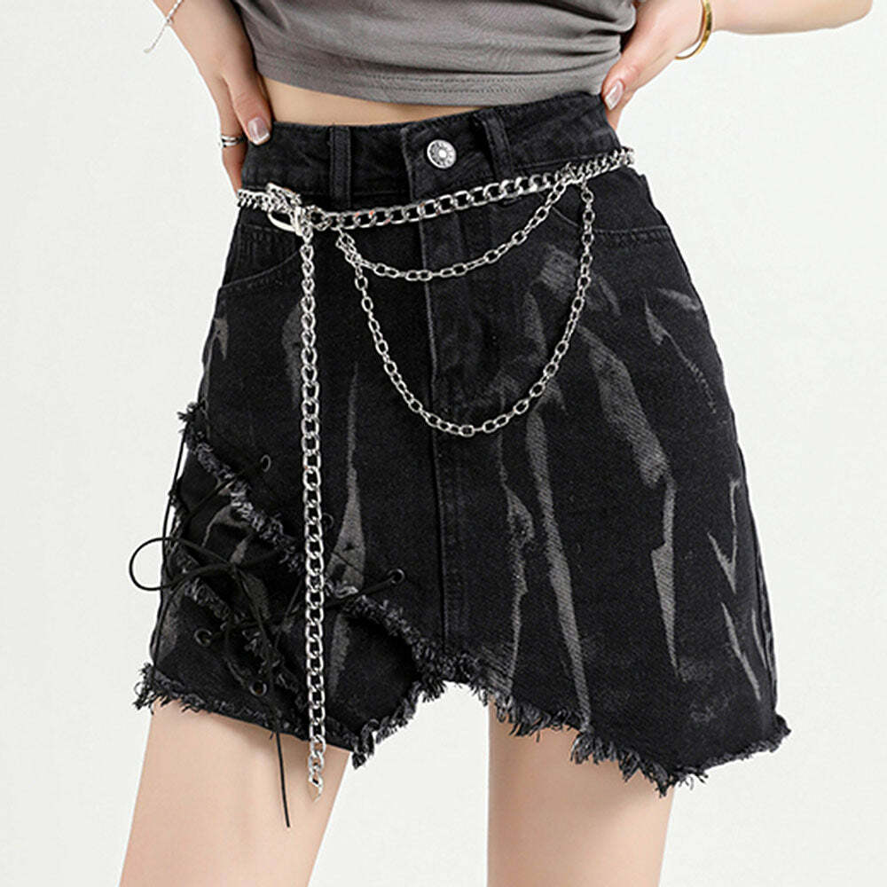 Y2K Grunge Aesthetic Black Denim Skirt - 2000s Fashion Trend