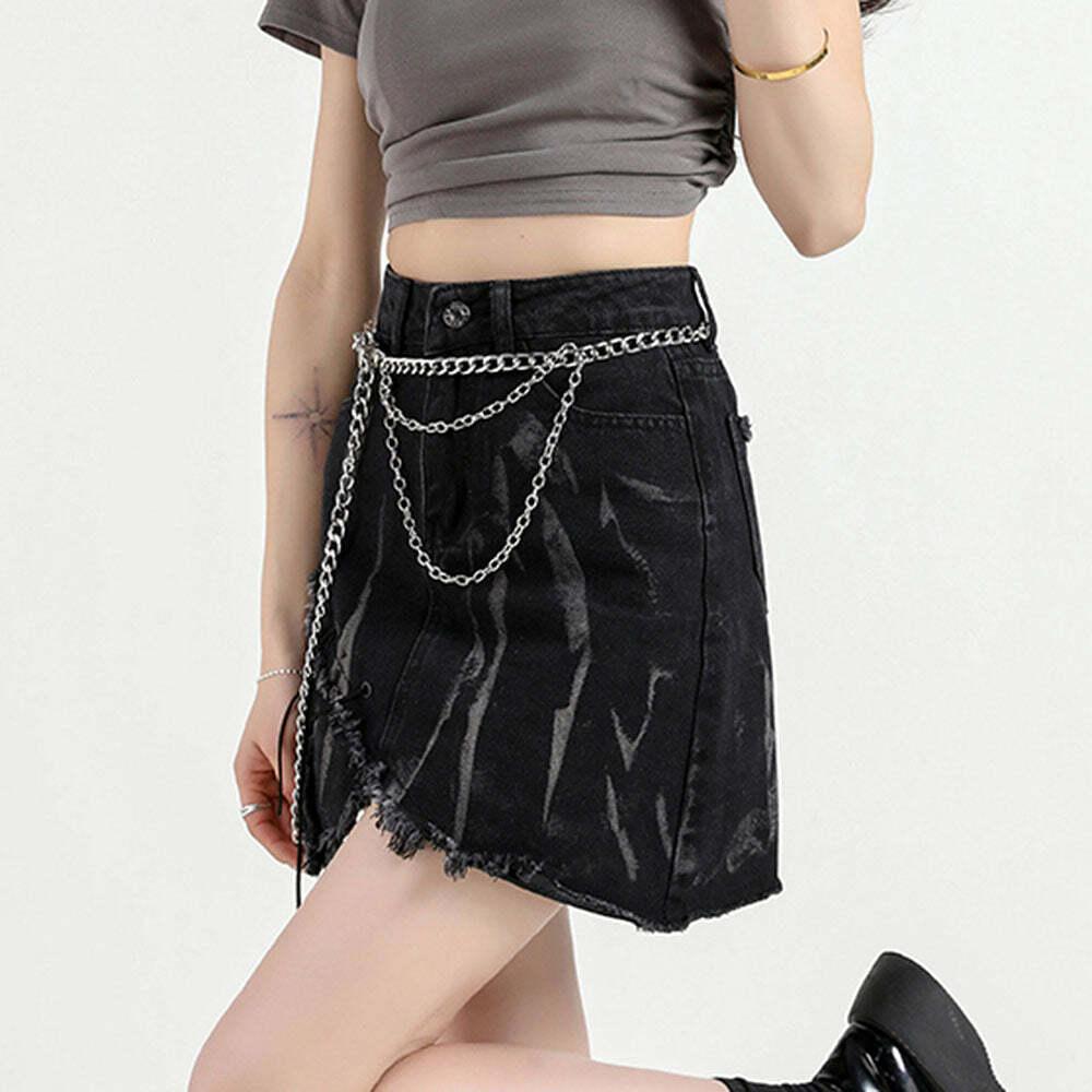 Y2K Grunge Aesthetic Black Denim Skirt - 2000s Fashion Trend