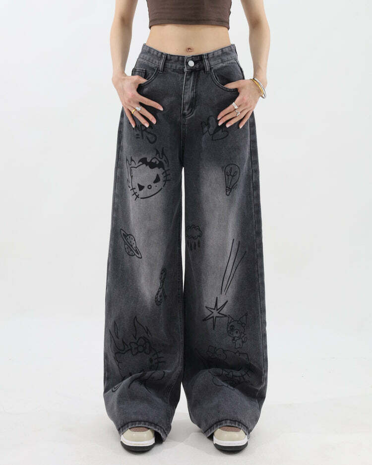 Y2K Grunge Aesthetic Cat Jeans - Trendy 2000s Style for Unique Outfits