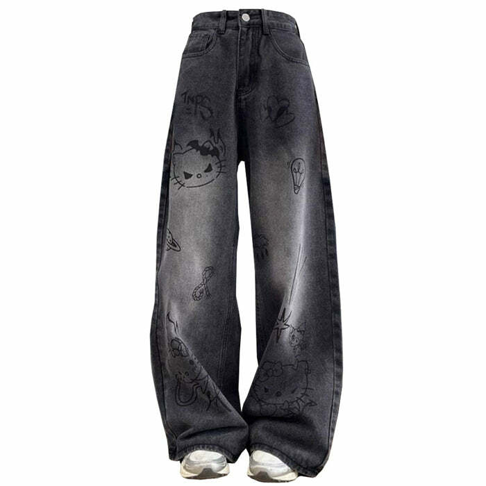 Y2K Grunge Aesthetic Cat Jeans - Trendy 2000s Style for Unique Outfits