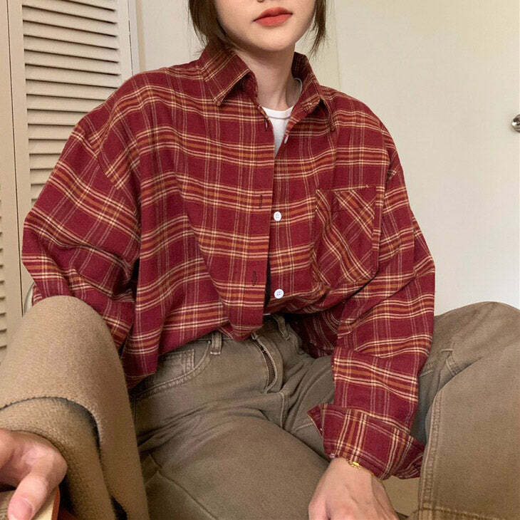 Y2K Grunge Aesthetic Plaid Shirt - Retro 2000s Fashion Essential