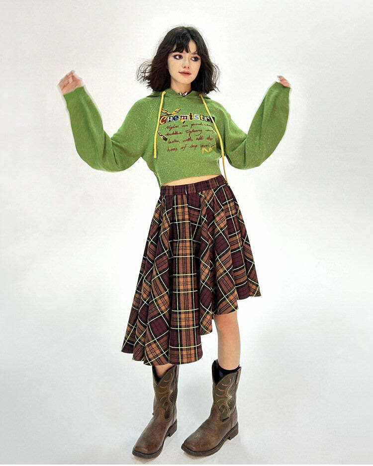 Y2K Grunge Asymmetrical Plaid Skirt - 2000s Fashion Trend Outfit