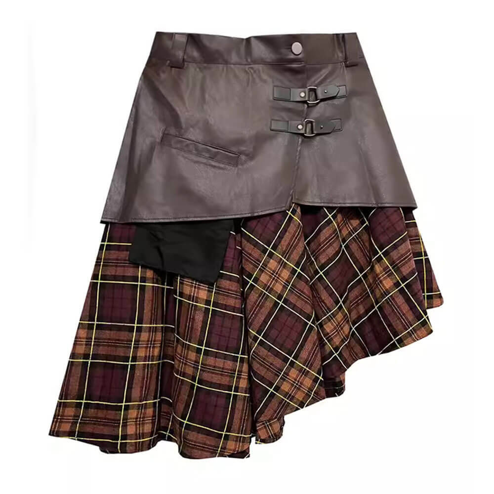 Y2K Grunge Asymmetrical Plaid Skirt - 2000s Fashion Trend Outfit