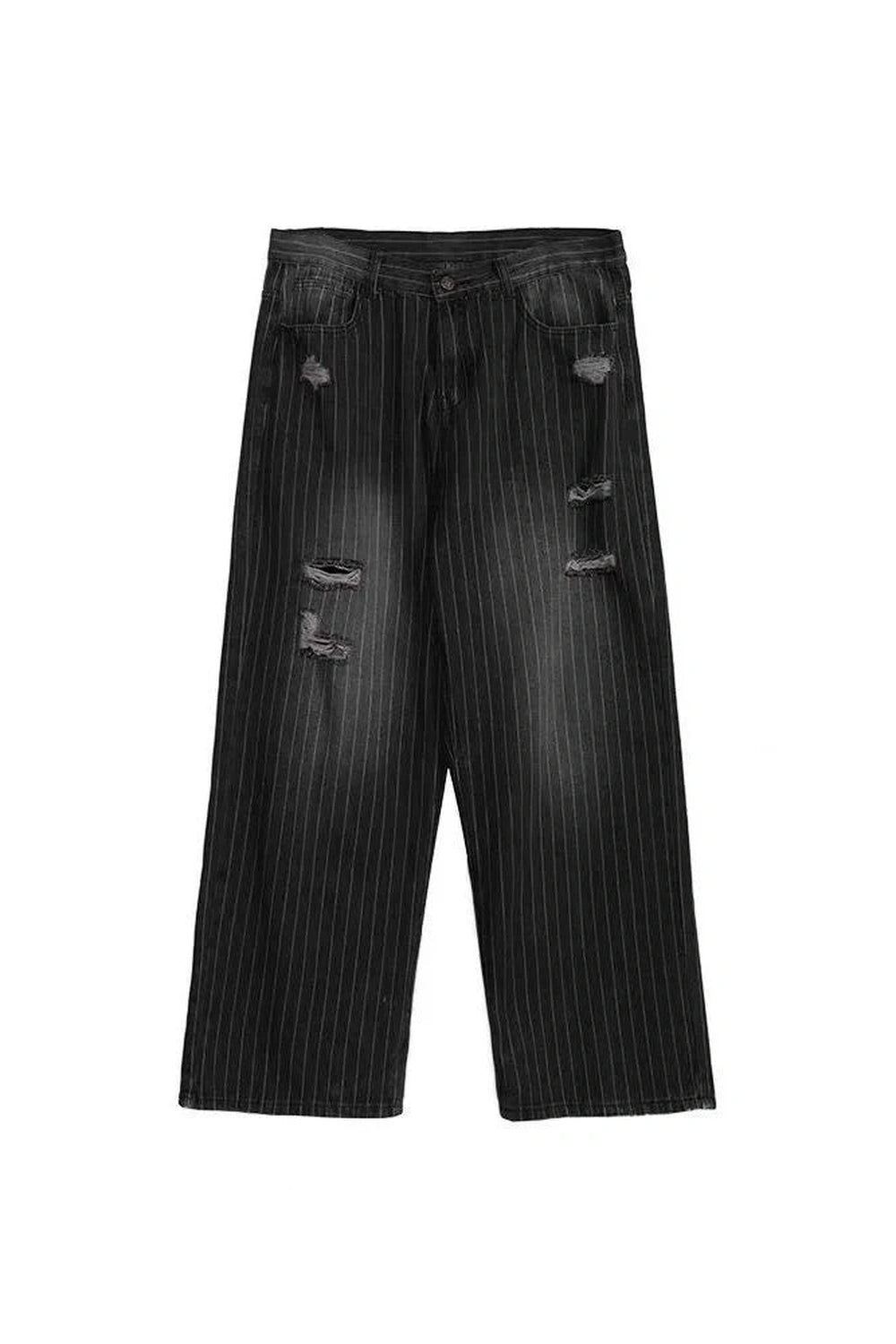 Y2K Grunge Distressed Pinstripe Pants - Retro 2000s Fashion Statement