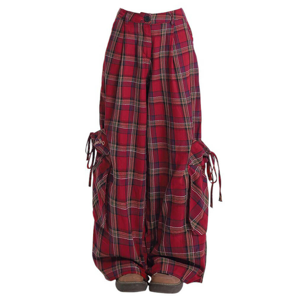 Y2K Grunge Plaid Cargo Pants - Retro 2000s Fashion Statement