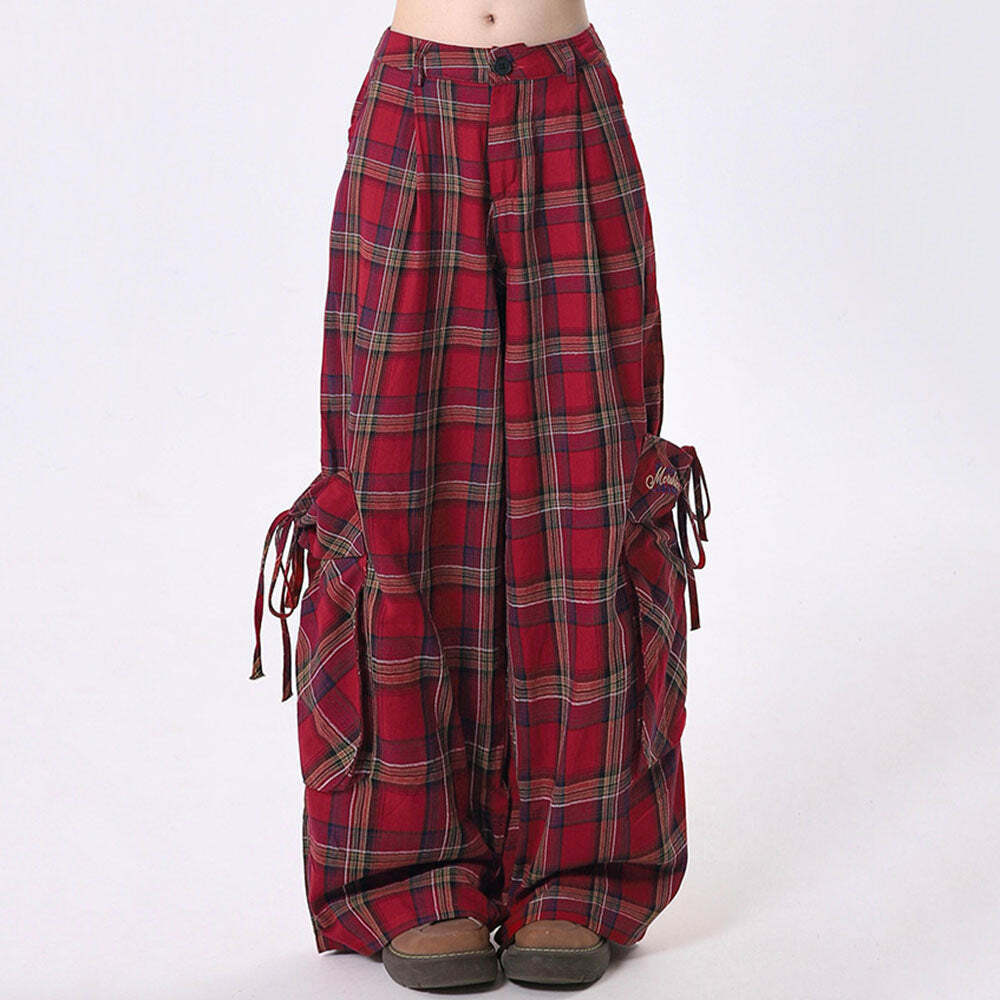 Y2K Grunge Plaid Cargo Pants - Retro 2000s Fashion Statement